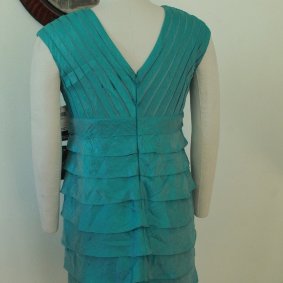 NWT Adrianna Papell Teal Stretch Plus Size Ruffle Skirt Party Dress - Picture 3 of 6